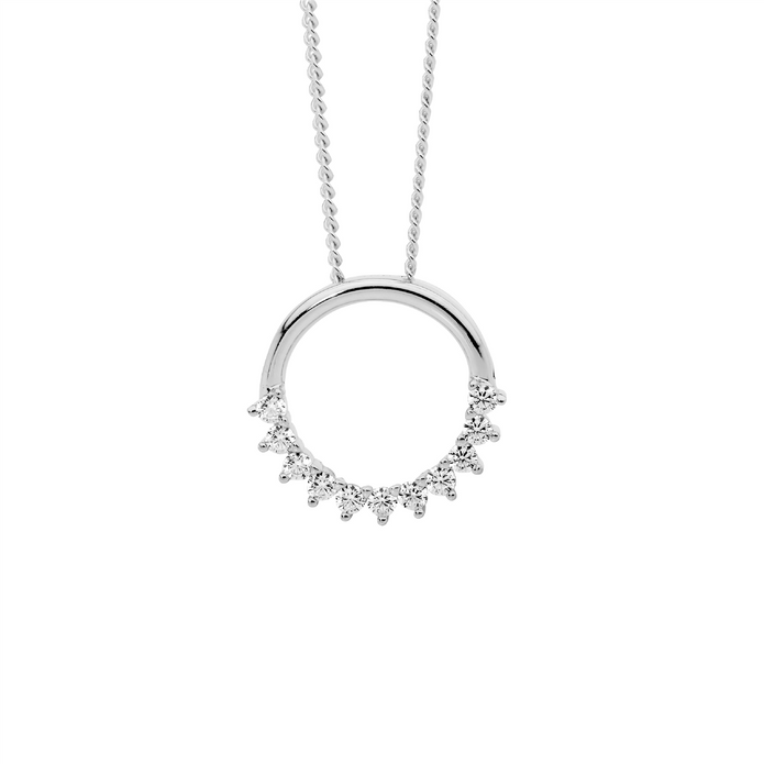 Ellani Sterling Silver 12mm Cz Open Circle Pendant 2