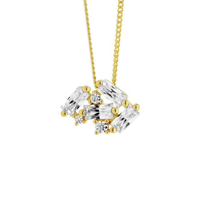 Ellani Sterling Silver Gp Cz Cluster Pendant