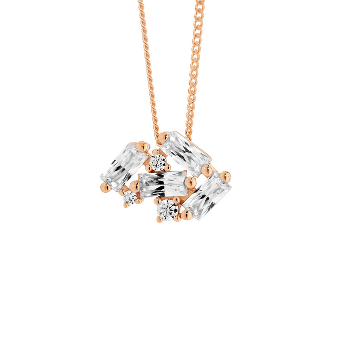 Ellani Sterling Silver Rgp Cz Cluster Pendant