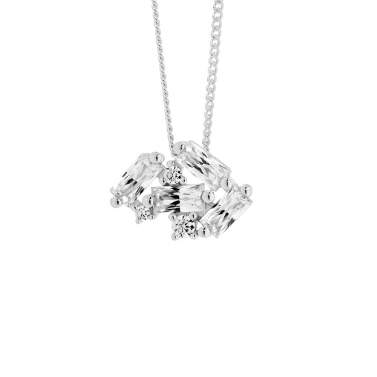 Ellani Sterling Silver Cz Cluster Pendant 2