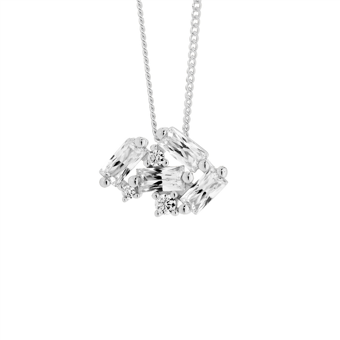 Ellani Sterling Silver Cz Cluster Pendant 2