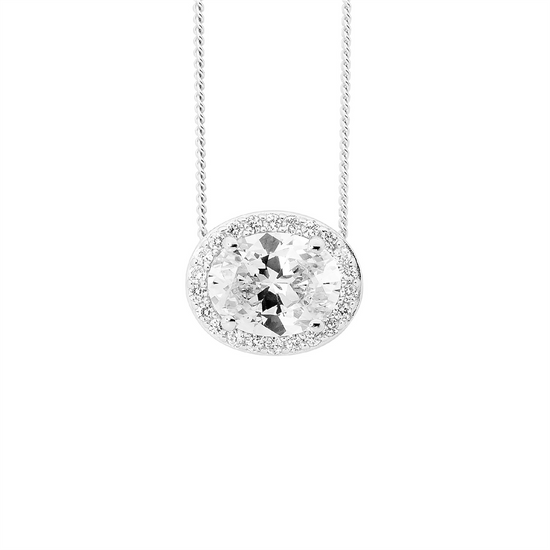 Ellani Sterling Silver Cz Oval Pendant