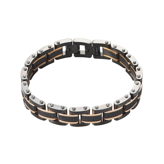 Ion Plated Black And Rose Gold Stainless Steel Bracelet
