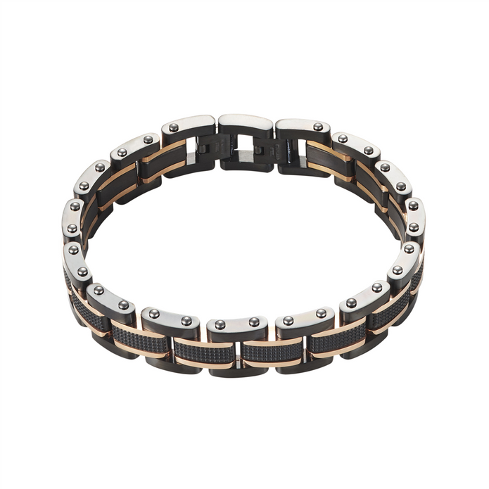 Ion Plated Black And Rose Gold Stainless Steel Bracelet