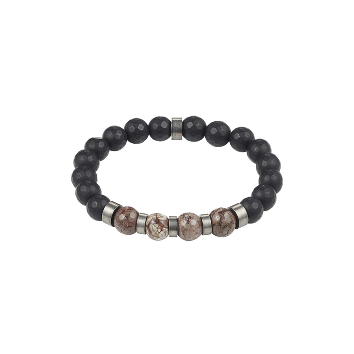 Black Hematite And Brown Alabaster Beaded Bracelet