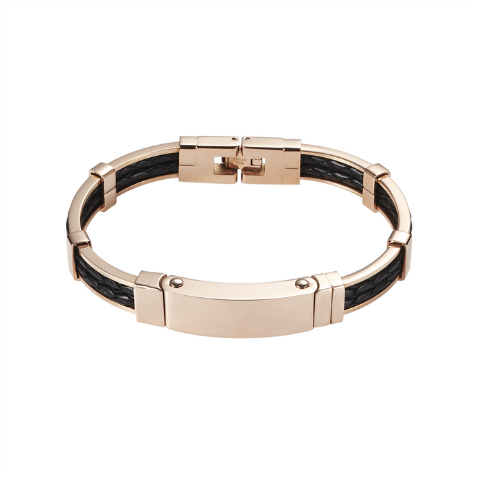 Stainless Steel Rgp Double Leather Strand Bracelet