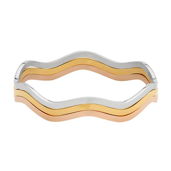 Ellani Sb112 Ellani Stainless Steel Rose & Gold Ip Plating Triple Wave Bangles