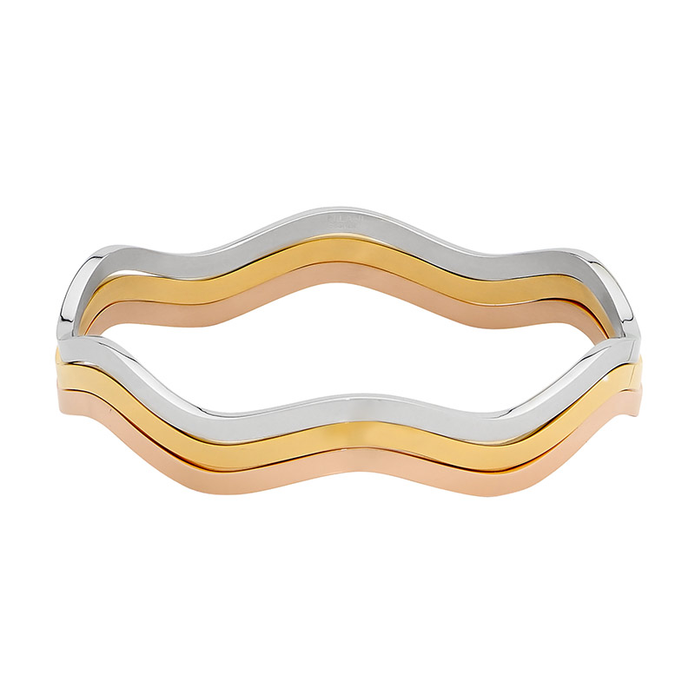 Ellani Sb112 Ellani Stainless Steel Rose & Gold Ip Plating Triple Wave Bangles