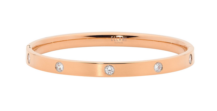 Ellani Sb185r Ellani Stainless Steel Rose Gold Ip Plated Hinged Bangle With Cz's