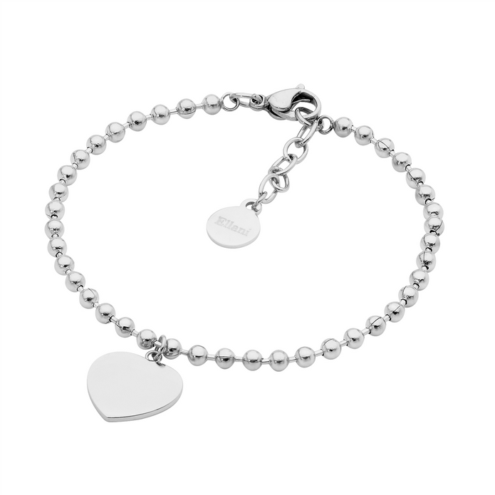 Ellani Stainless Steel Heart Ball Bracelet