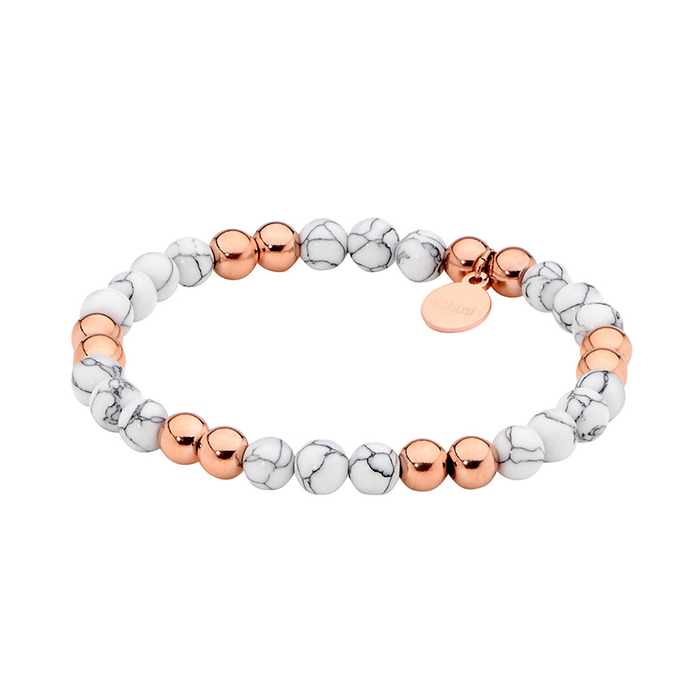 Ellani Stainless Steel Rgp 6mm Howlite Ball Bracelet