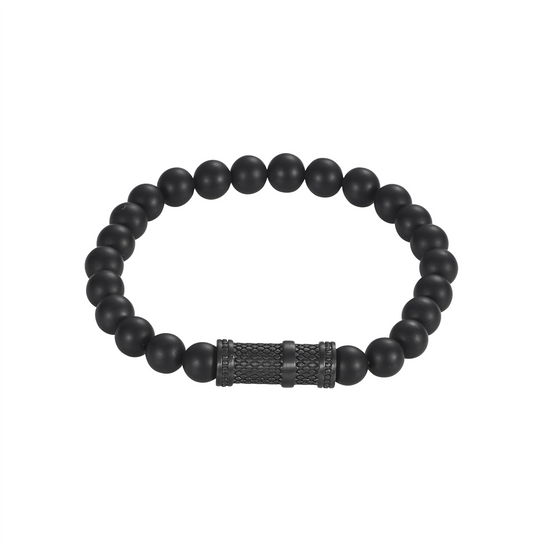 Agate Stone Ip Black Stainless Steel Bracelet