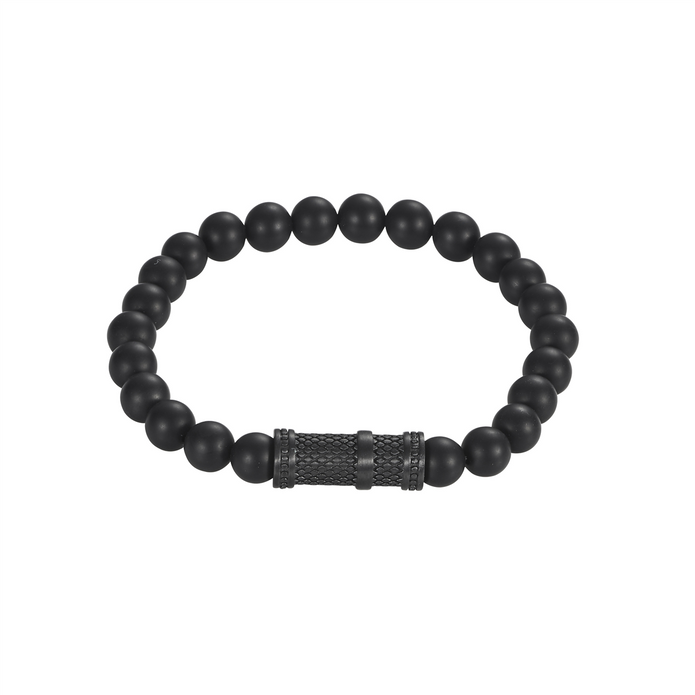 Agate Stone Ip Black Stainless Steel Bracelet