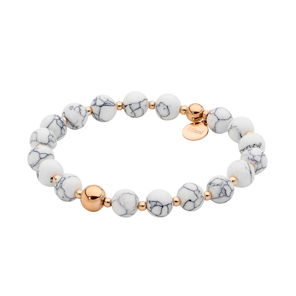 Ellani Stainless Steel Rgp 8mm Howlite Ball Stretch Bracelet