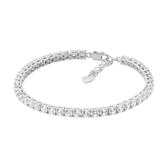 Ellani B220s Ellani Sterling Silver White Cz Tennis Bracelet With An Extension Chain.