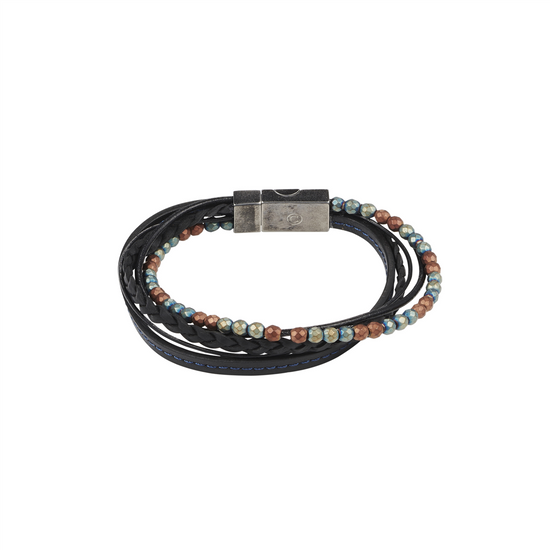 Multi-strand Black Leather And Hematite Beaded Bracelet 2