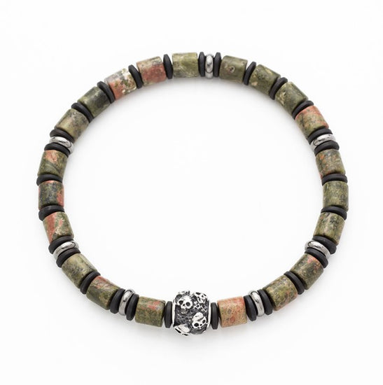Epidote Stone And Stainless Steel Disc Bracelet