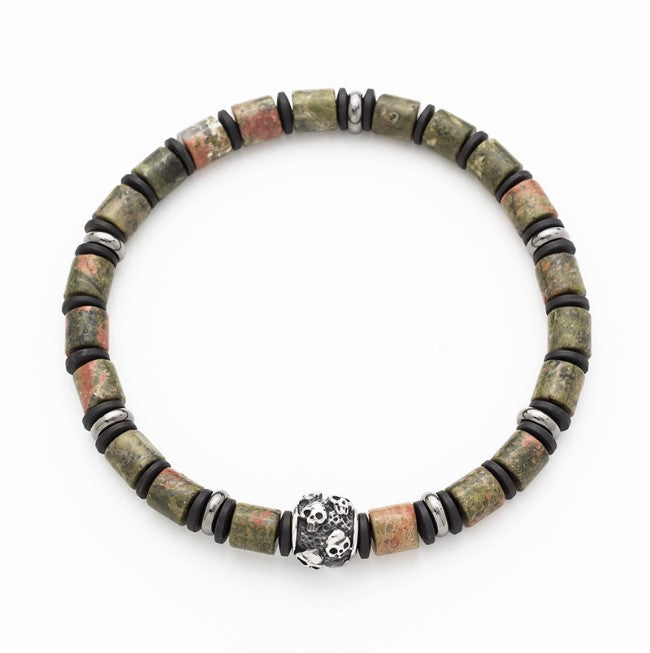 Epidote Stone And Stainless Steel Disc Bracelet