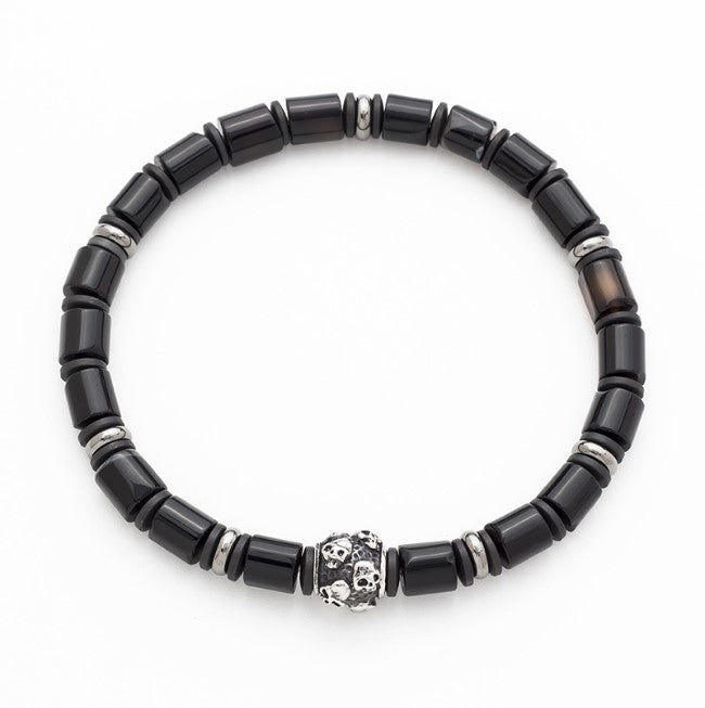 Black Agate Disc Beaded Bracelet