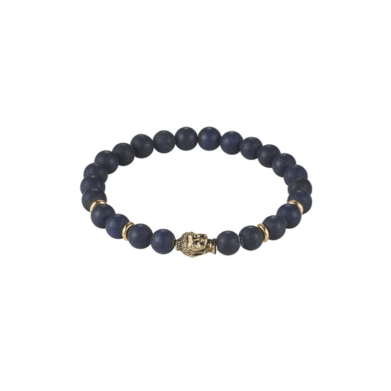 631-71 Cudworth Dark Blue Agate Ip Gold Stainless Steel Buddha Bead Bracelet