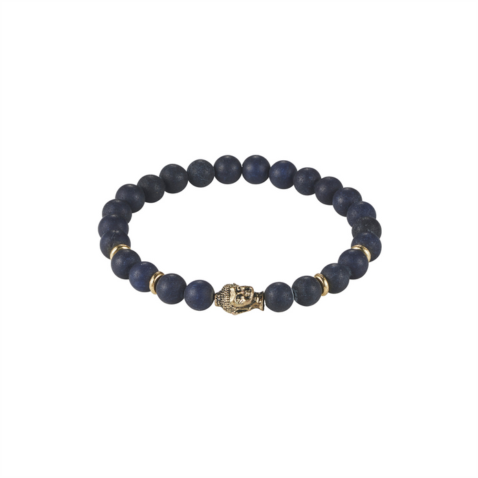 631-71 Cudworth Dark Blue Agate Ip Gold Stainless Steel Buddha Bead Bracelet