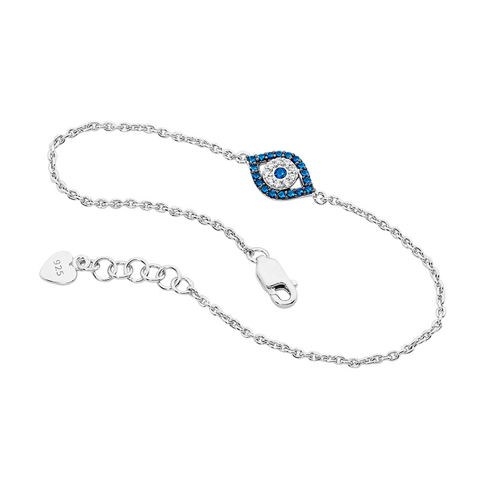 Ellani Sterling Silver Evil Eye Cz Bracelet