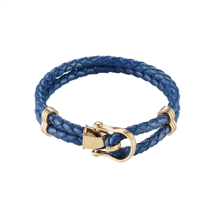 630-14 Cudworth Ip 14ct Gold Stainless Steel Blue Leather Buckle Bracelet.