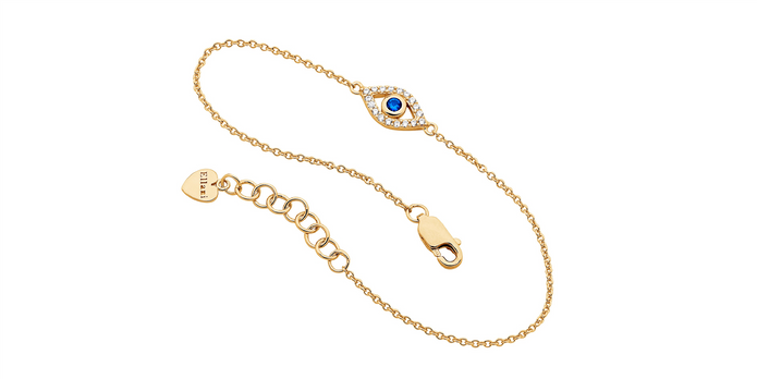 Ellani Sterling Silver Gp Cz Evil Eye Bracelet