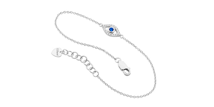 Ellani B223s Ellani Sterling Silver White & Blue Cz's Evil Eye Bracelet.