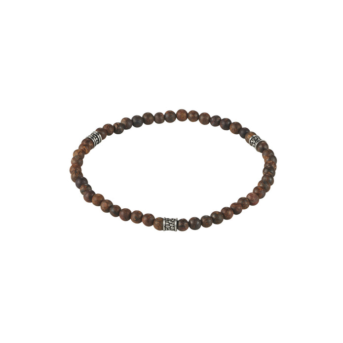 Small Bronzite Beaded/antique Stainless Steel Bracelet