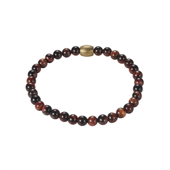 Red Tiger Eye Bead And Brushed Ion Plated Gold Bracelet