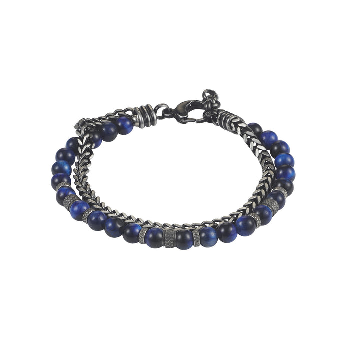 Antique Ip Gun Metal And Black Agate Beaded Bracelet.