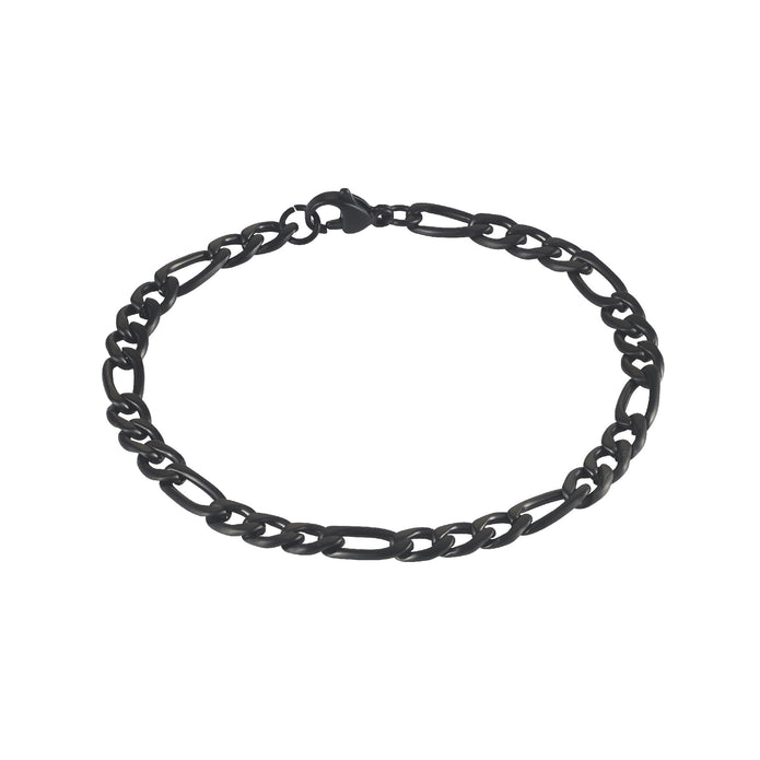 Ip Black Stainless Steel Figaro Chain Bracelet