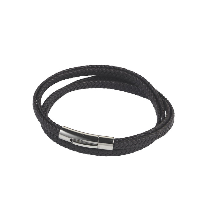 Stainless Steel And Brown Leather Double Strand Bracelet