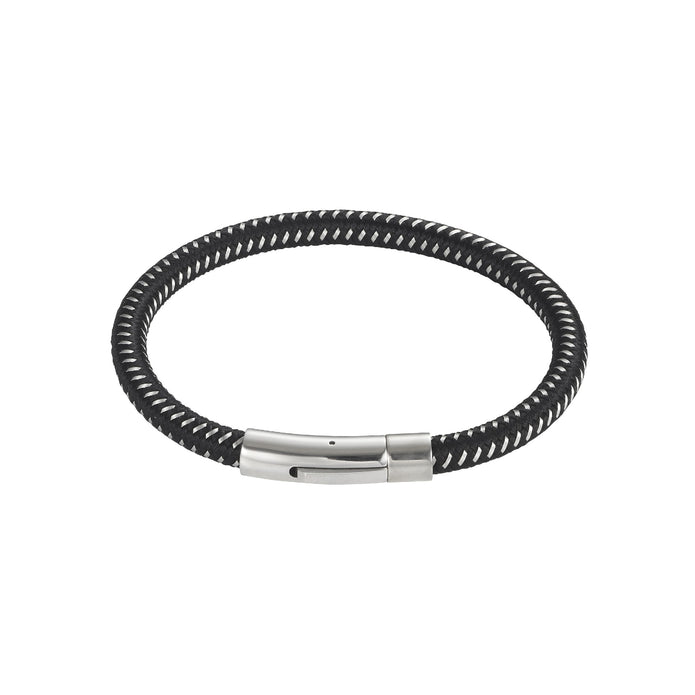Black And Stainless Steel Wire Leather Bracelet