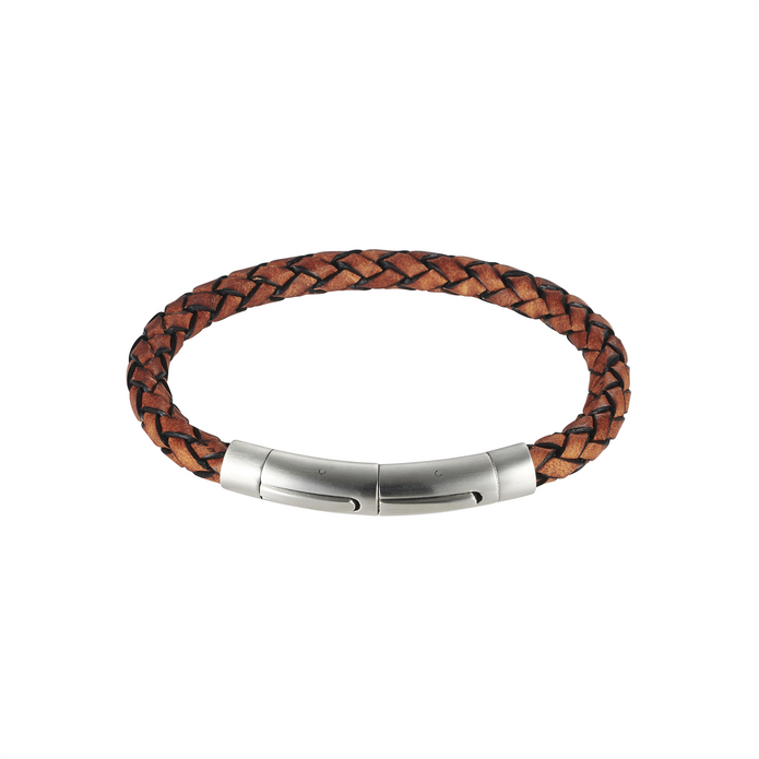 Tan Italian Leather And Stainless Steel Bracelet