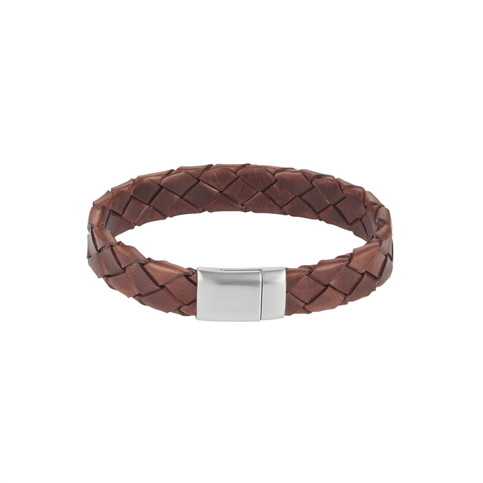 Tobacco Italian Leather And Stainless Steel Bracelet