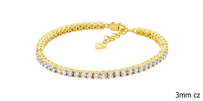 Ellani Sterling Silver Gp 3mm Cz Tennis Bracelet