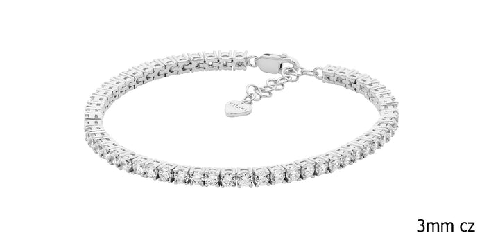 Ellani Sterling Silver 3mm Cz Tennis Bracelet