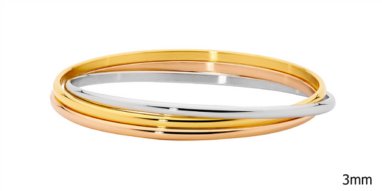 Ellani Sb203t Ellani Stainless Steel 3mm 3-tone Ip Plated Russian Bangle.