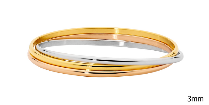 Ellani Sb203t Ellani Stainless Steel 3mm 3-tone Ip Plated Russian Bangle.