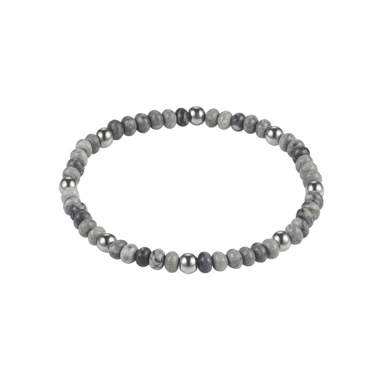 6mm Grey Jasper Stone Beads/stainless Steel Bracelet