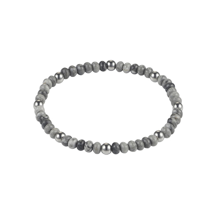 6mm Grey Jasper Stone Beads/stainless Steel Bracelet