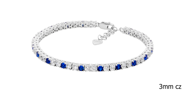 Ellani Sterling Silver 3mm Blue And White Cz's Tennis Bracelet
