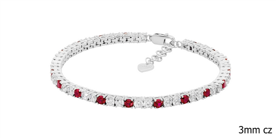 Ellani Sterling Silver 3mm Red And White Cz's Tennis Bracelet
