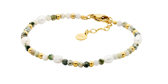 Ellani Stainless Steel Agate & Pearl Bracelet