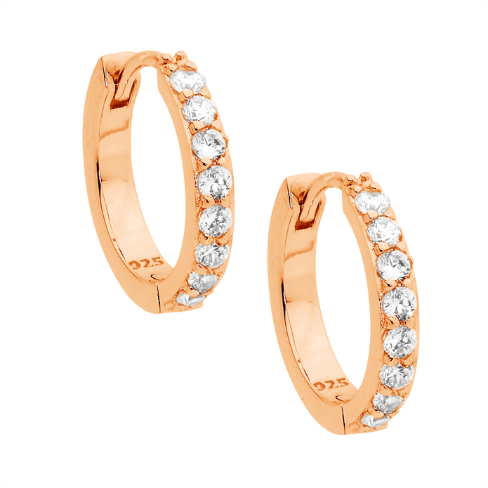 Ellani Sterling Silver Cz Single Row Rgp Hoop Earrings
