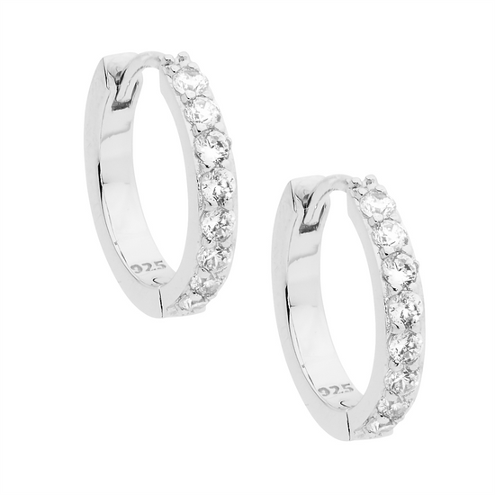 Ellani E512s Ellani Sterling Silver White Cz Single Row Hoop Earrings.
