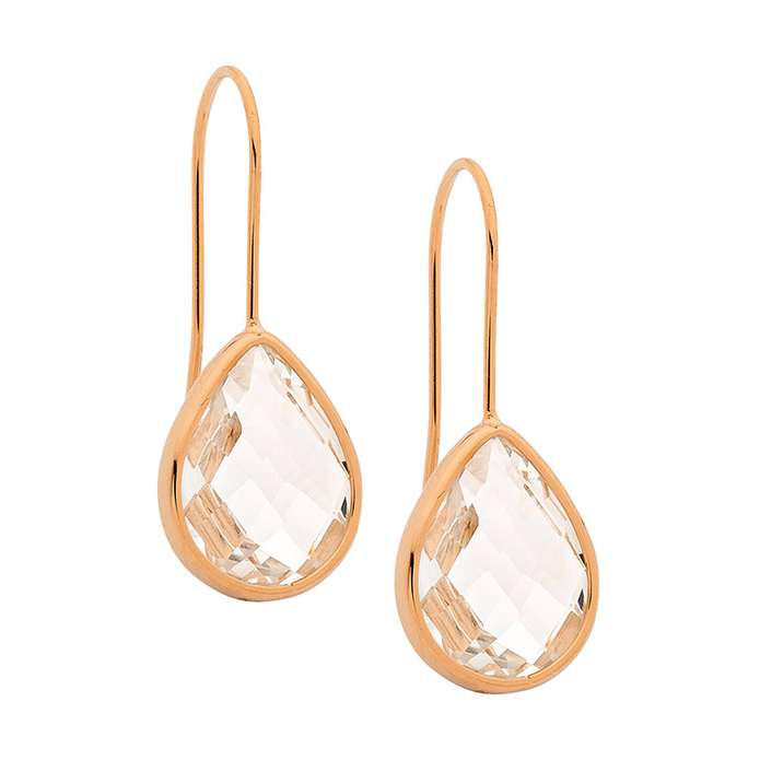 Ellani Stainless Steel Rgp Glass Tear Drop Earrings