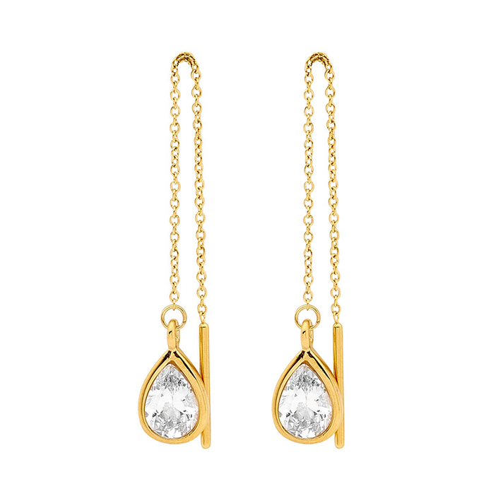 Ellani Stainless Steel Cz Thread Gp Earrings